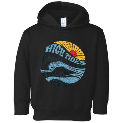 High Tides Good Vibes Vintage Wave And Palm Tree Toddler Hoodie