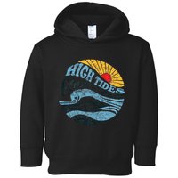High Tides Good Vibes Vintage Wave And Palm Tree Toddler Hoodie