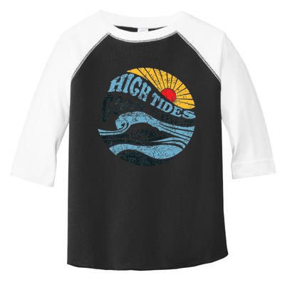 High Tides Good Vibes Vintage Wave And Palm Tree Toddler Fine Jersey T-Shirt