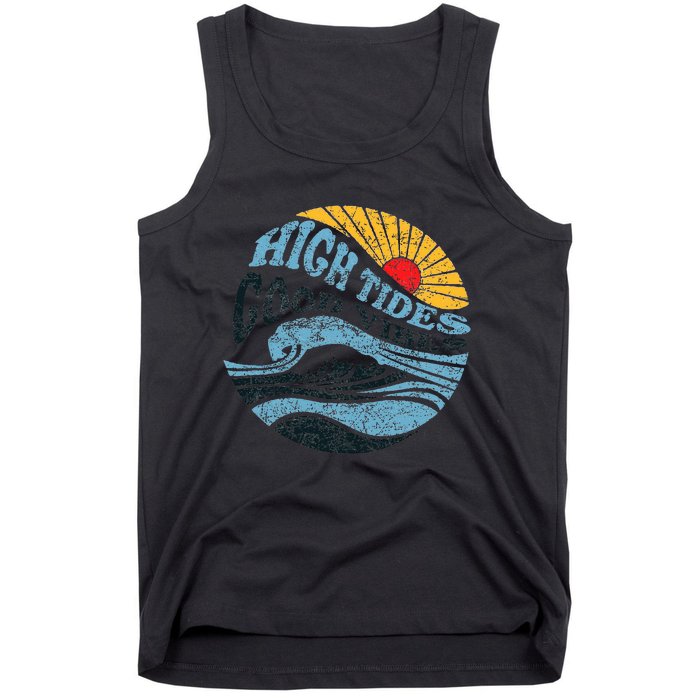 High Tides Good Vibes Vintage Wave And Palm Tree Tank Top