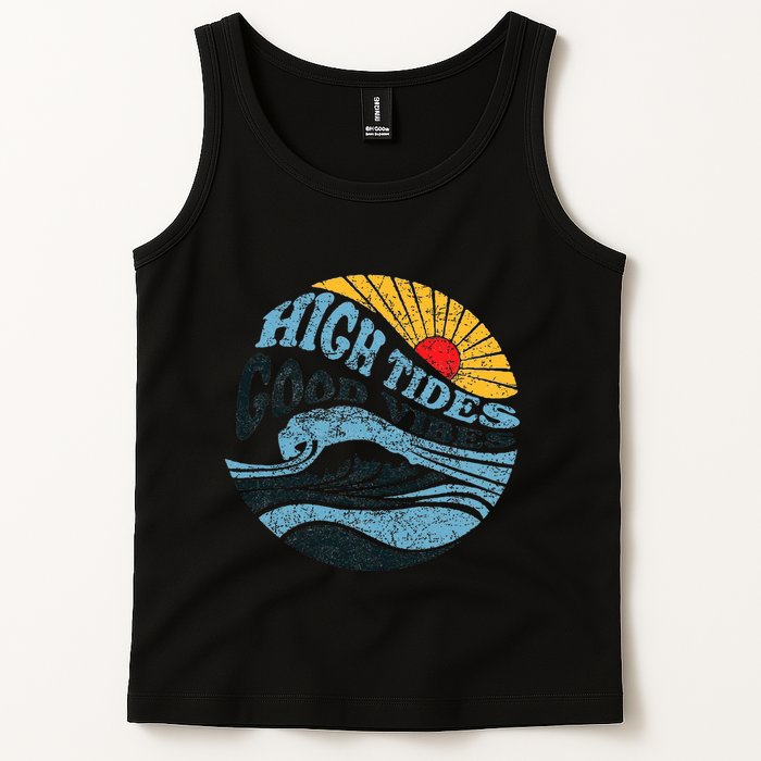 High Tides Good Vibes Vintage Wave And Palm Tree Tank Top