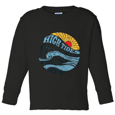 High Tides Good Vibes Vintage Wave And Palm Tree Toddler Long Sleeve Shirt