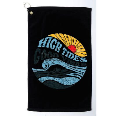 High Tides Good Vibes Vintage Wave And Palm Tree Golf Towel