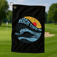 High Tides Good Vibes Vintage Wave And Palm Tree Golf Towel
