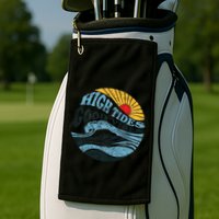 High Tides Good Vibes Vintage Wave And Palm Tree Golf Towel