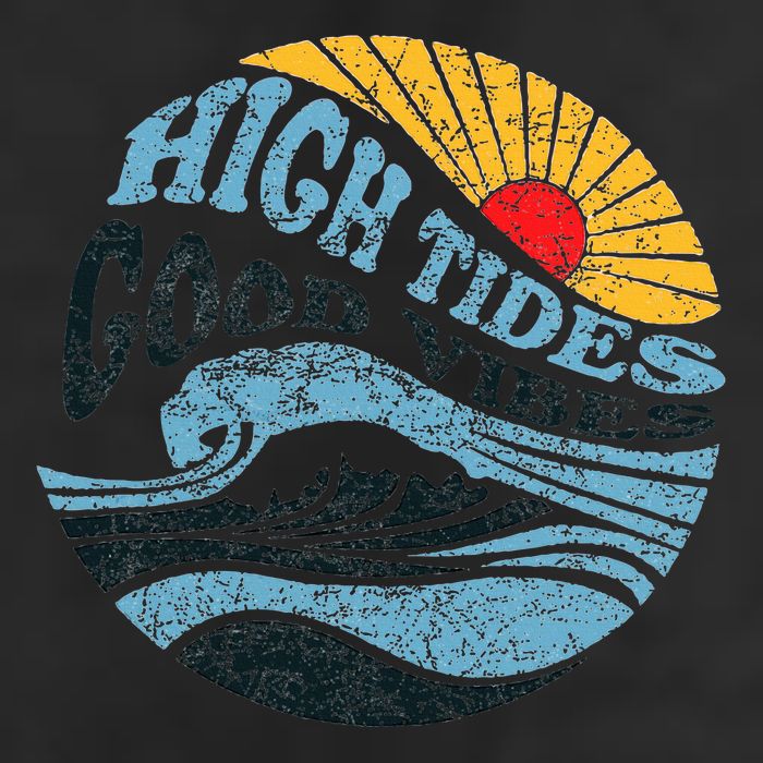 High Tides Good Vibes Vintage Wave And Palm Tree Golf Towel