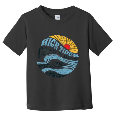 High Tides Good Vibes Vintage Wave And Palm Tree Toddler T-Shirt