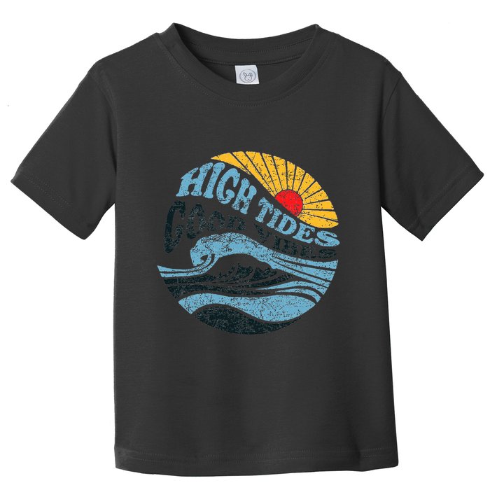 High Tides Good Vibes Vintage Wave And Palm Tree Toddler T-Shirt