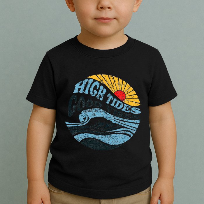 High Tides Good Vibes Vintage Wave And Palm Tree Toddler T-Shirt