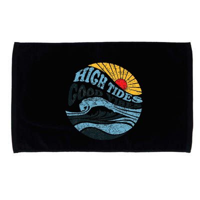 High Tides Good Vibes Vintage Wave And Palm Tree Microfiber Hand Towel