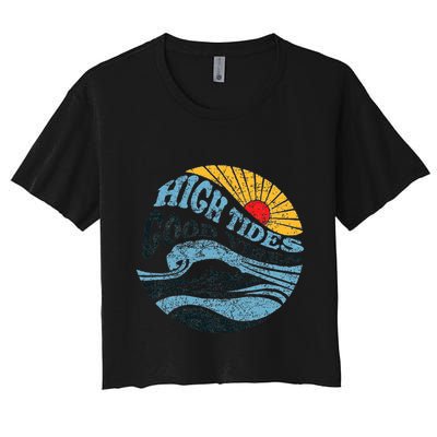 High Tides Good Vibes Vintage Wave And Palm Tree Crop Top