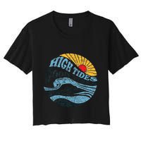 High Tides Good Vibes Vintage Wave And Palm Tree Crop Top