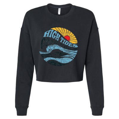 High Tides Good Vibes Vintage Wave And Palm Tree Cropped Pullover Crew