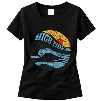 High Tides Good Vibes Vintage Wave And Palm Tree Womens T-Shirt