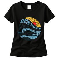 High Tides Good Vibes Vintage Wave And Palm Tree Womens T-Shirt