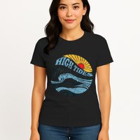High Tides Good Vibes Vintage Wave And Palm Tree Womens T-Shirt