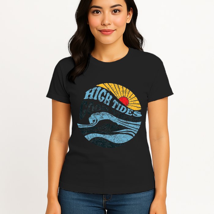 High Tides Good Vibes Vintage Wave And Palm Tree Womens T-Shirt