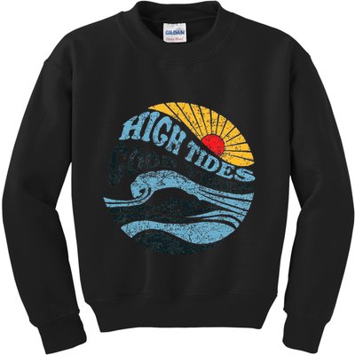 High Tides Good Vibes Vintage Wave And Palm Tree Kids Sweatshirt