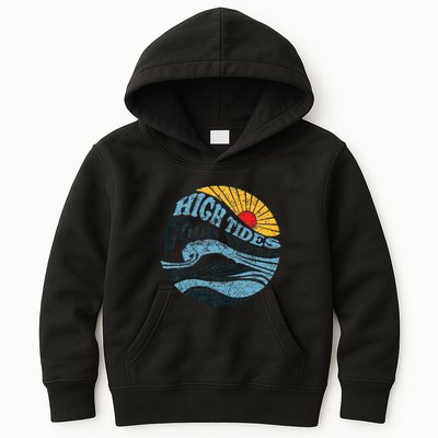 High Tides Good Vibes Vintage Wave And Palm Tree Kids Hoodie