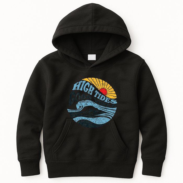 High Tides Good Vibes Vintage Wave And Palm Tree Kids Hoodie