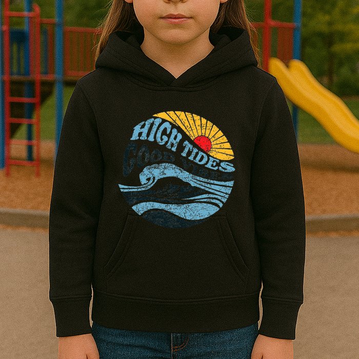 High Tides Good Vibes Vintage Wave And Palm Tree Kids Hoodie