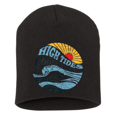 High Tides Good Vibes Vintage Wave And Palm Tree Short Acrylic Beanie