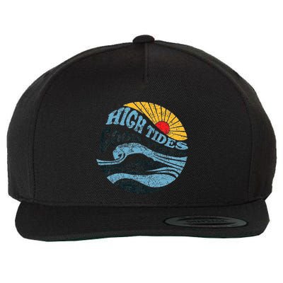 High Tides Good Vibes Vintage Wave And Palm Tree Wool Snapback Cap