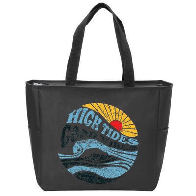 High Tides Good Vibes Vintage Wave And Palm Tree Zip Tote Bag