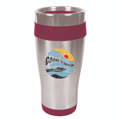 High Tides Good Vibes Vintage Wave And Palm Tree 16oz Travel Tumbler