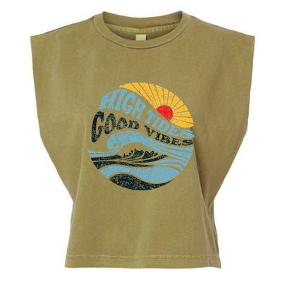 High Tides Good Vibes Vintage Wave And Palm Tree Garment-Dyed Women's Muscle Tee