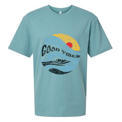 High Tides Good Vibes Vintage Wave And Palm Tree Sueded Cloud Jersey T-Shirt