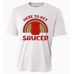 Here To Get Sauced Funny Cranberry Sauce Thanksgiving Food Cooling Performance Crew T-Shirt