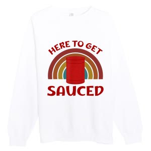 Here To Get Sauced Funny Cranberry Sauce Thanksgiving Food Premium Crewneck Sweatshirt