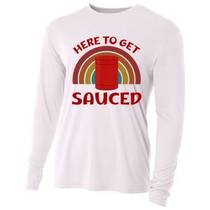 Here To Get Sauced Funny Cranberry Sauce Thanksgiving Food Cooling Performance Long Sleeve Crew