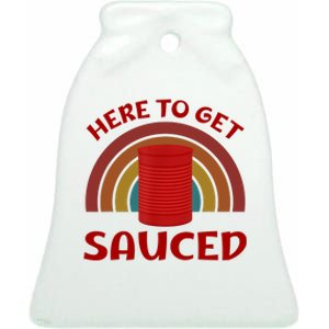 Here To Get Sauced Funny Cranberry Sauce Thanksgiving Food Ceramic Bell Ornament