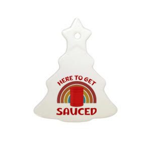 Here To Get Sauced Funny Cranberry Sauce Thanksgiving Food Ceramic Tree Ornament