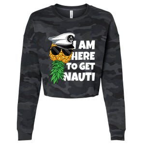 Here To Get Nauti Cruise Boat Upside Down Pineapple Swinger Cropped Pullover Crew