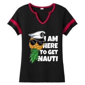 Here To Get Nauti Cruise Boat Upside Down Pineapple Swinger Ladies Halftime Notch Neck Tee