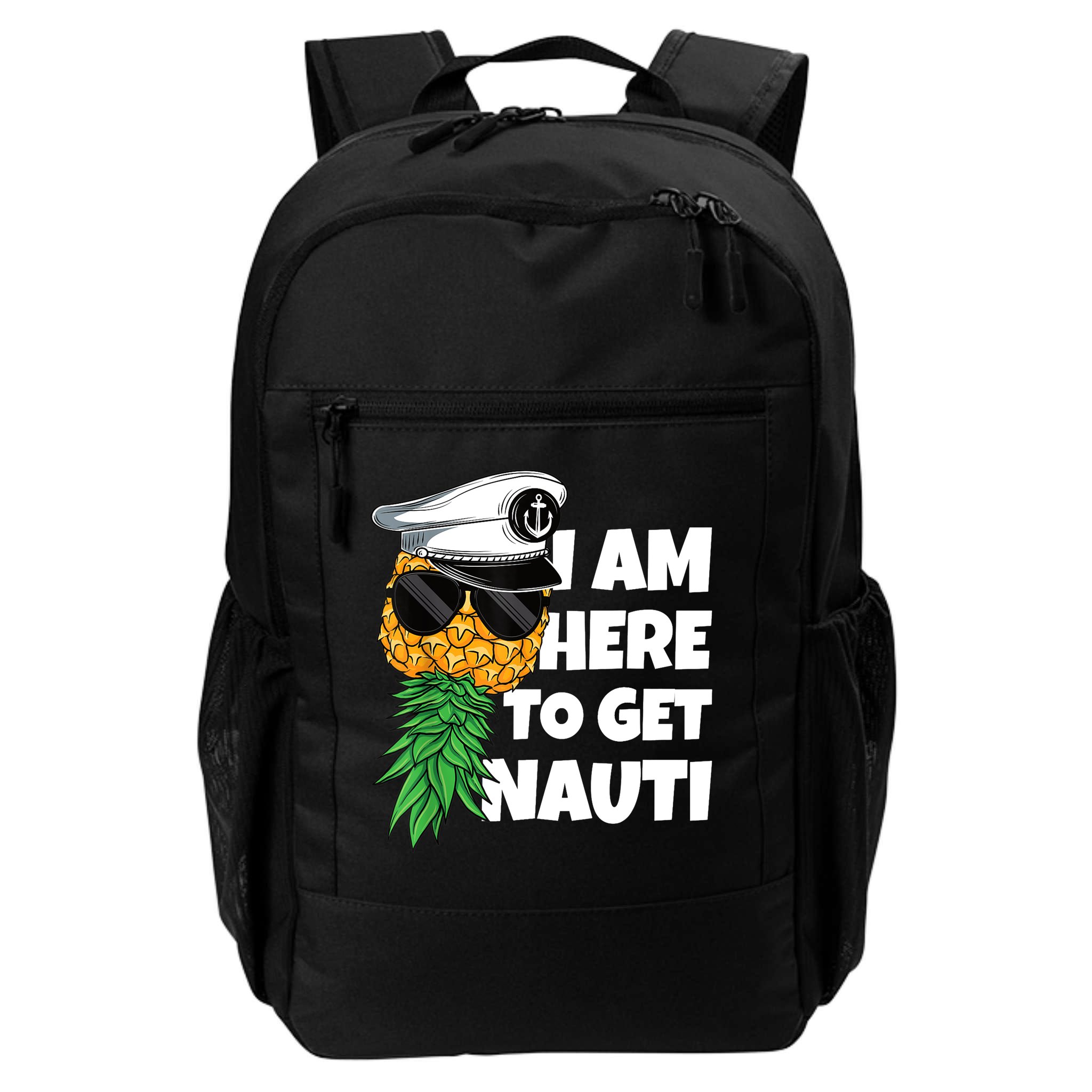 Here To Get Nauti Cruise Boat Upside Down Pineapple Swinger Backpack