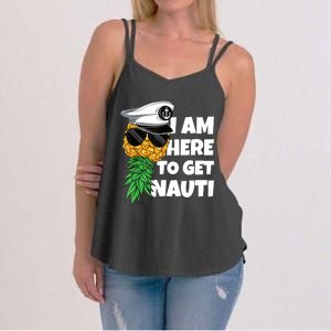 Here To Get Nauti Cruise Boat Upside Down Pineapple Swinger Women's Strappy Tank