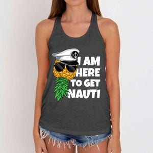 Here To Get Nauti Cruise Boat Upside Down Pineapple Swinger Women's Knotted Racerback Tank