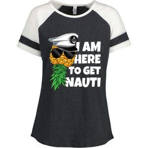 Here To Get Nauti Cruise Boat Upside Down Pineapple Swinger Enza Ladies Jersey Colorblock Tee