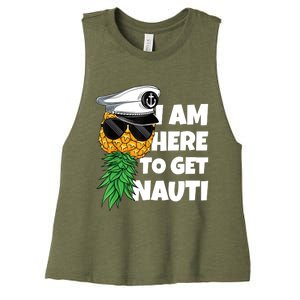 Here To Get Nauti Cruise Boat Upside Down Pineapple Swinger Women's Racerback Cropped Tank