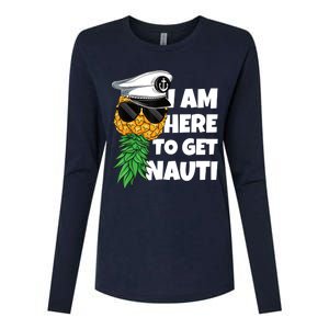 Here To Get Nauti Cruise Boat Upside Down Pineapple Swinger Womens Cotton Relaxed Long Sleeve T-Shirt