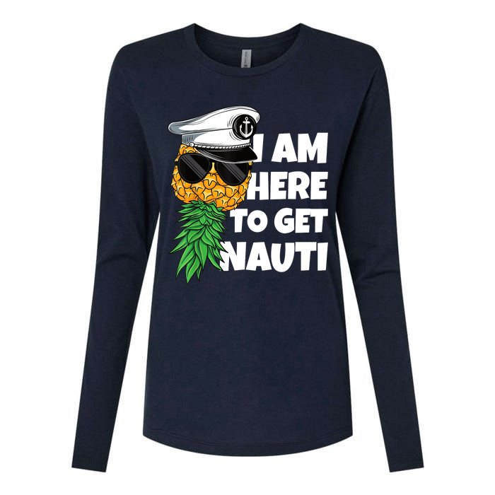 Here To Get Nauti Cruise Boat Upside Down Pineapple Swinger Womens Cotton Relaxed Long Sleeve T-Shirt