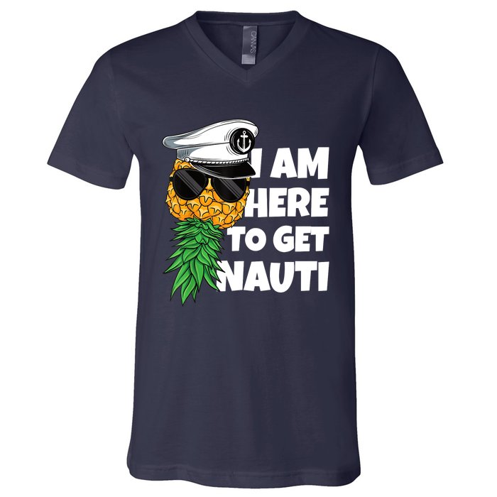 Here To Get Nauti Cruise Boat Upside Down Pineapple Swinger V-Neck T-Shirt