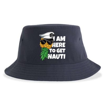 Here To Get Nauti Cruise Boat Upside Down Pineapple Swinger Sustainable Bucket Hat