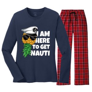 Here To Get Nauti Cruise Boat Upside Down Pineapple Swinger Women's Long Sleeve Flannel Pajama Set 