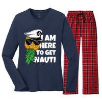 Here To Get Nauti Cruise Boat Upside Down Pineapple Swinger Women's Long Sleeve Flannel Pajama Set 