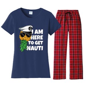 Here To Get Nauti Cruise Boat Upside Down Pineapple Swinger Women's Flannel Pajama Set